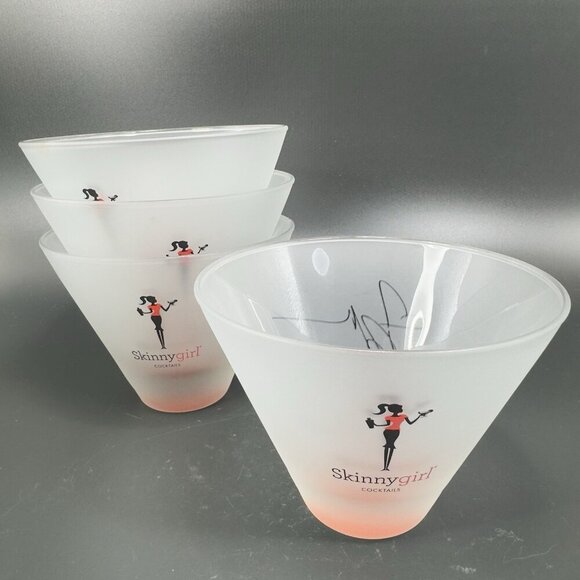 Skinnygirl Skinny Girl Cocktail Martini Glass Cup Clear Frosted Satin Cup Set 4 - Picture 16 of 16